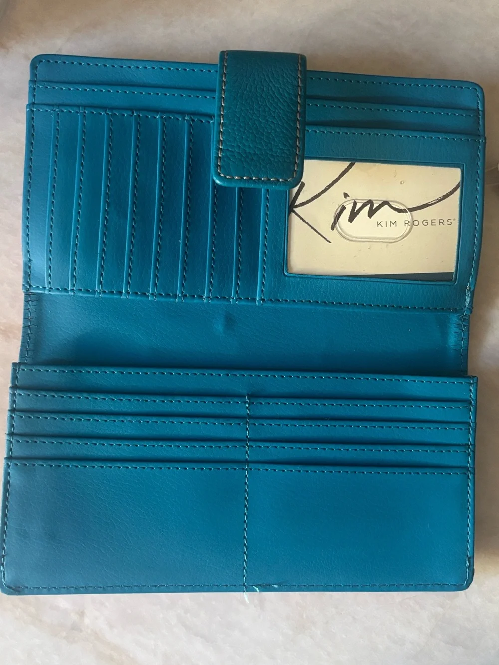 Kim Rogers Coral Wallet with Teal Snap Strap